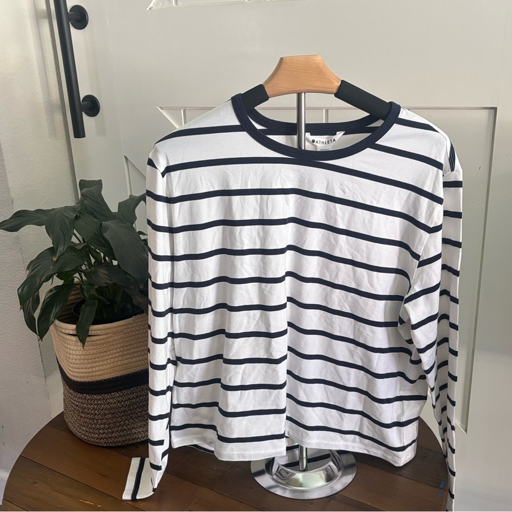 Athleta Long Sleeve Tee - Navy and White Stripes - Picture 4 of 11